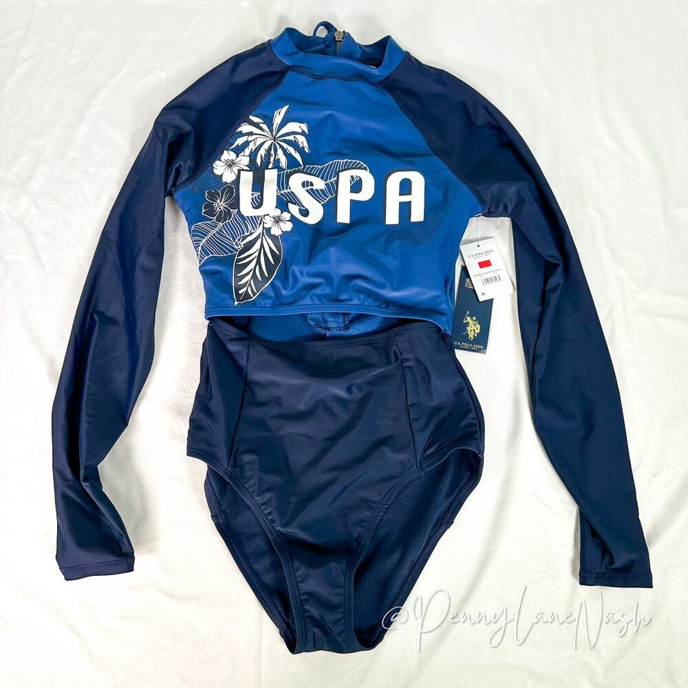 NWT US Polo Assn Palm Beach Rash Guard Zip Back Size Small - Picture 3 of 13